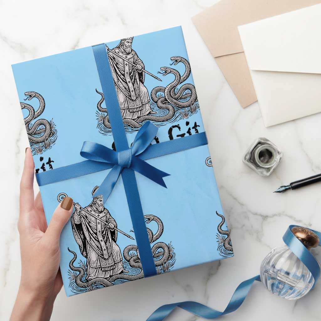 Go'n Git Funny Saint Patrick Banishing Snakes Wrapping Paper Roll Irish History Humor St Patricks Day TS02 Light Blue Print Your Wear