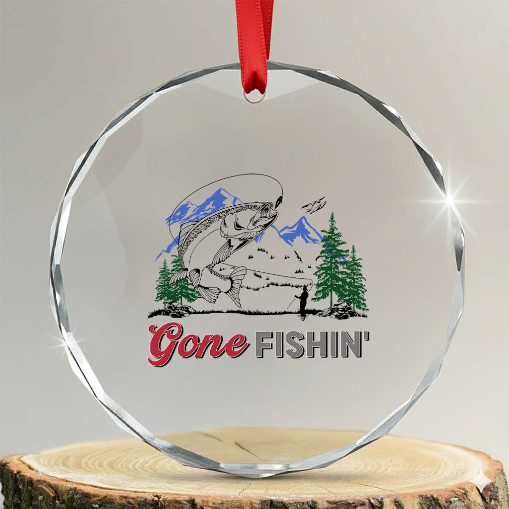 Gone Fishing Crystal Glass Ornament Trout Fishing Lover Montane Forest TS11 Transparent Glass 3'' Circle Print Your Wear