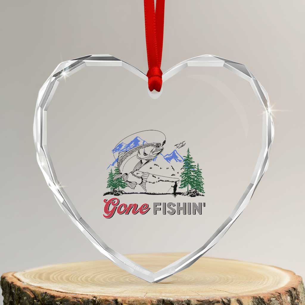 Gone Fishing Heart Crystal Glass Ornament Trout Fishing Lover Montane Forest TS11 Transparent Glass 3'' Heart Print Your Wear