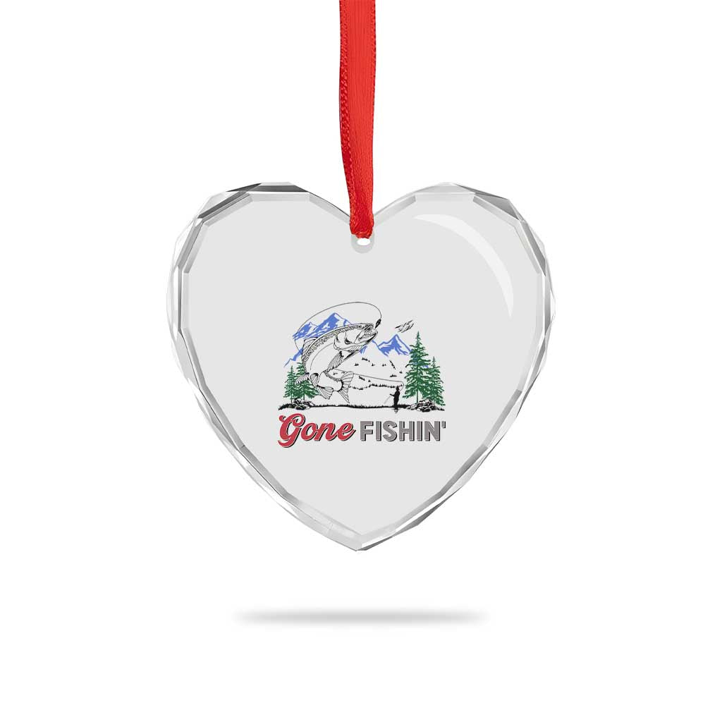 Gone Fishing Heart Crystal Glass Ornament Trout Fishing Lover Montane Forest TS11 Print Your Wear
