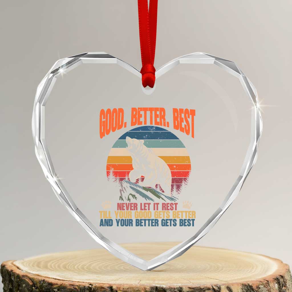 Retro Mountain Bear Outdoor Adventure Heart Crystal Glass Ornament Good Better Best Inspiration Motivation TS02 Transparent Glass 3'' Heart Print Your Wear