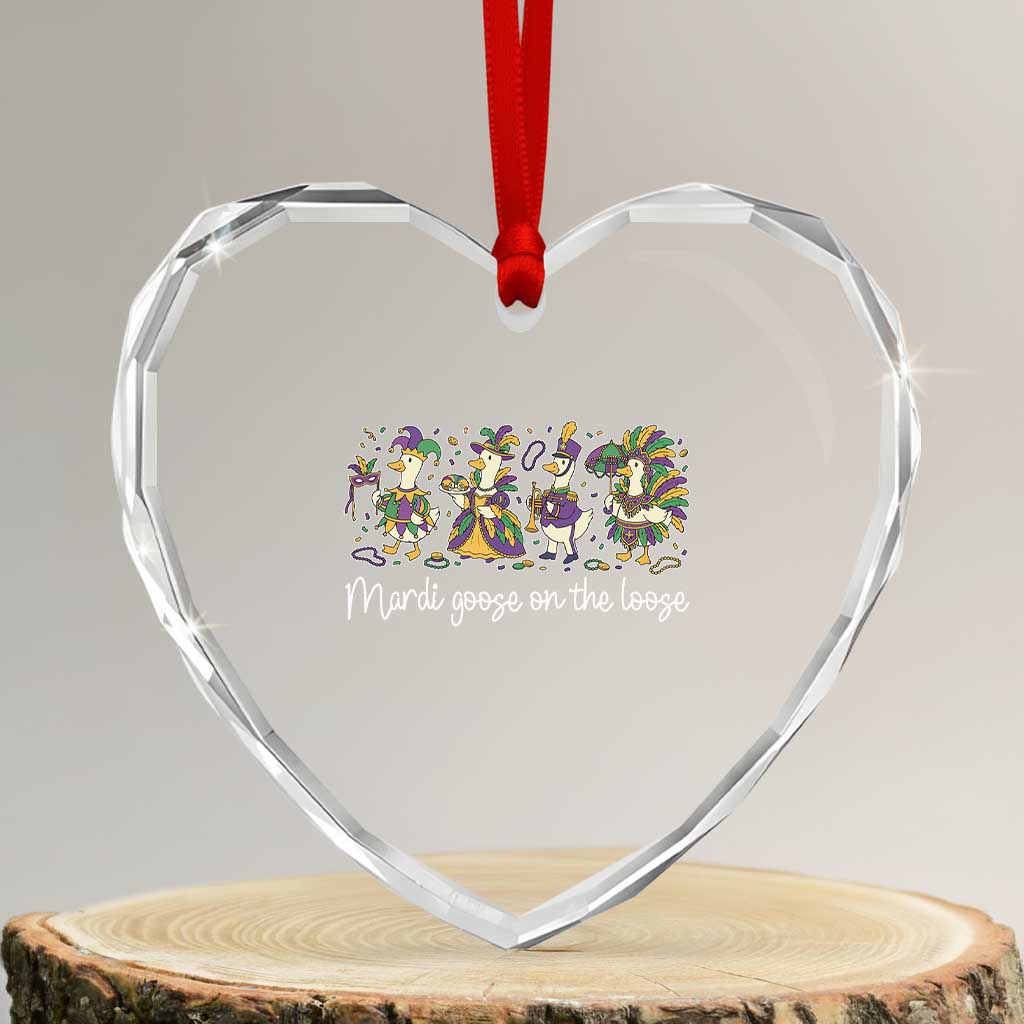 Goose Mardi Gras Heart Crystal Glass Ornament Funny Mardi Goose On The Loose New Orleans Carnival TS11 Transparent Glass 3'' Heart Print Your Wear