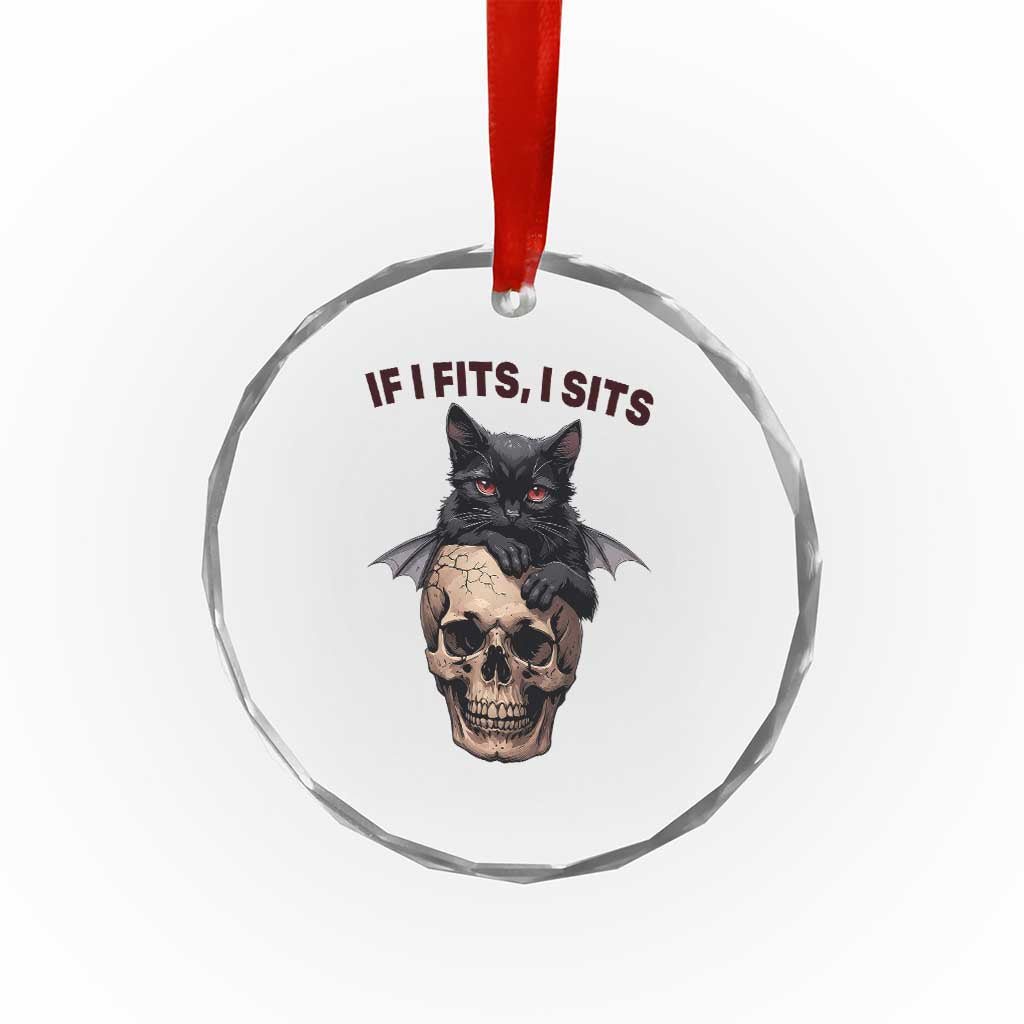 Gothic Cat Skull Graphic Crystal Glass Ornament If I Fits I Sits Creepy Cute Gift TS12 Print Your Wear