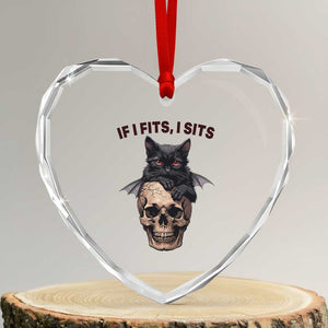 Gothic Cat Skull Graphic Heart Crystal Glass Ornament If I Fits I Sits Creepy Cute Gift TS12 Transparent Glass 3'' Heart Print Your Wear