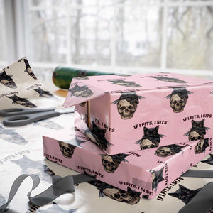 Gothic Cat Skull Graphic Wrapping Paper Roll If I Fits I Sits Creepy Cute Gift TS12 Light Pink Print Your Wear