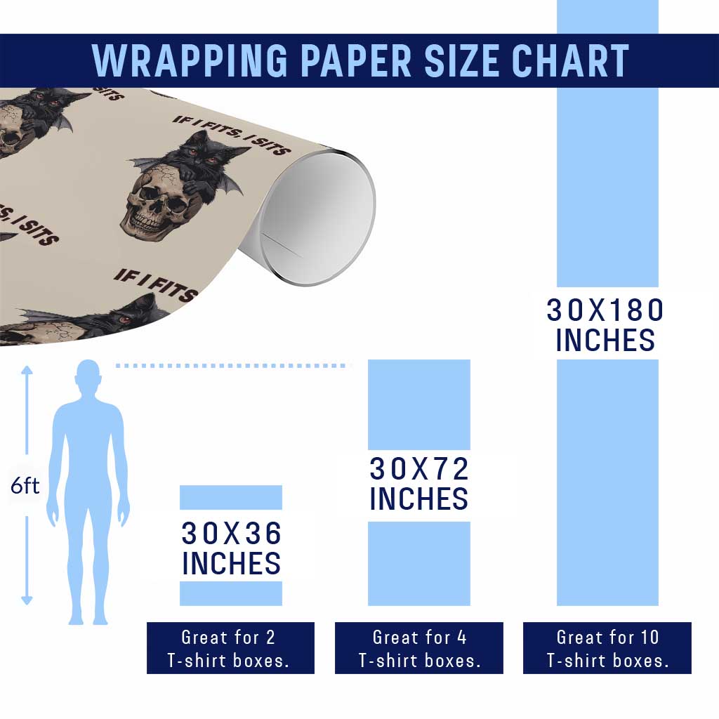 Gothic Cat Skull Graphic Wrapping Paper Roll If I Fits I Sits Creepy Cute Gift TS12 Print Your Wear
