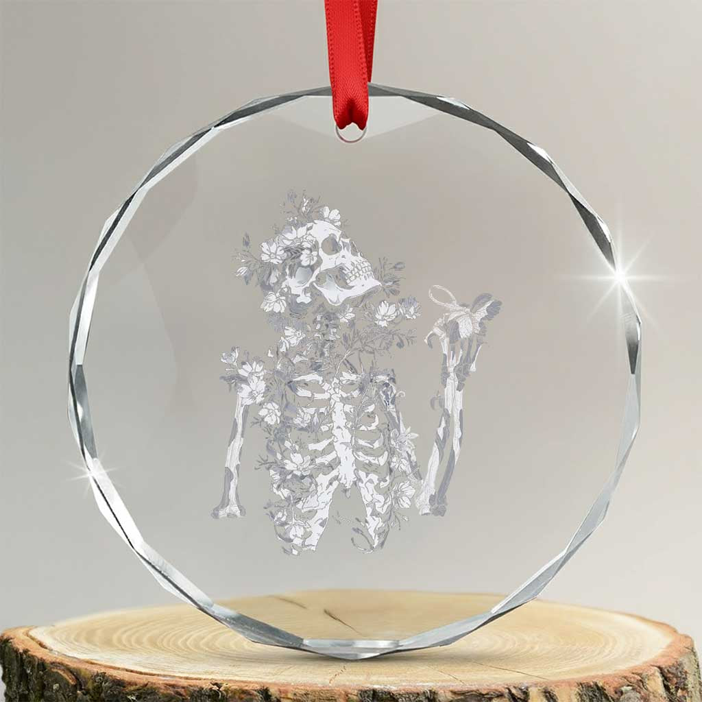 Gothic Grunge Floral Skeleton Crystal Glass Ornament Dark Alternative Aesthetic For Women TS12 Transparent Glass 3'' Circle Print Your Wear