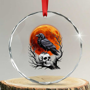 Gothic Raven on Skull Blood Moon Crystal Glass Ornament Spooky Halloween Macabre Dark Art Graphic TS02 Transparent Glass 3'' Circle Print Your Wear