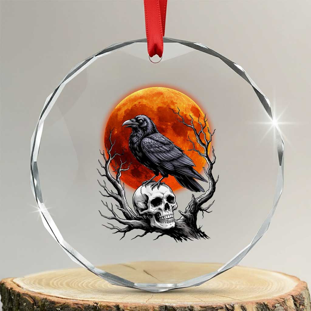Gothic Raven on Skull Blood Moon Crystal Glass Ornament Spooky Halloween Macabre Dark Art Graphic TS02 Transparent Glass 3'' Circle Print Your Wear