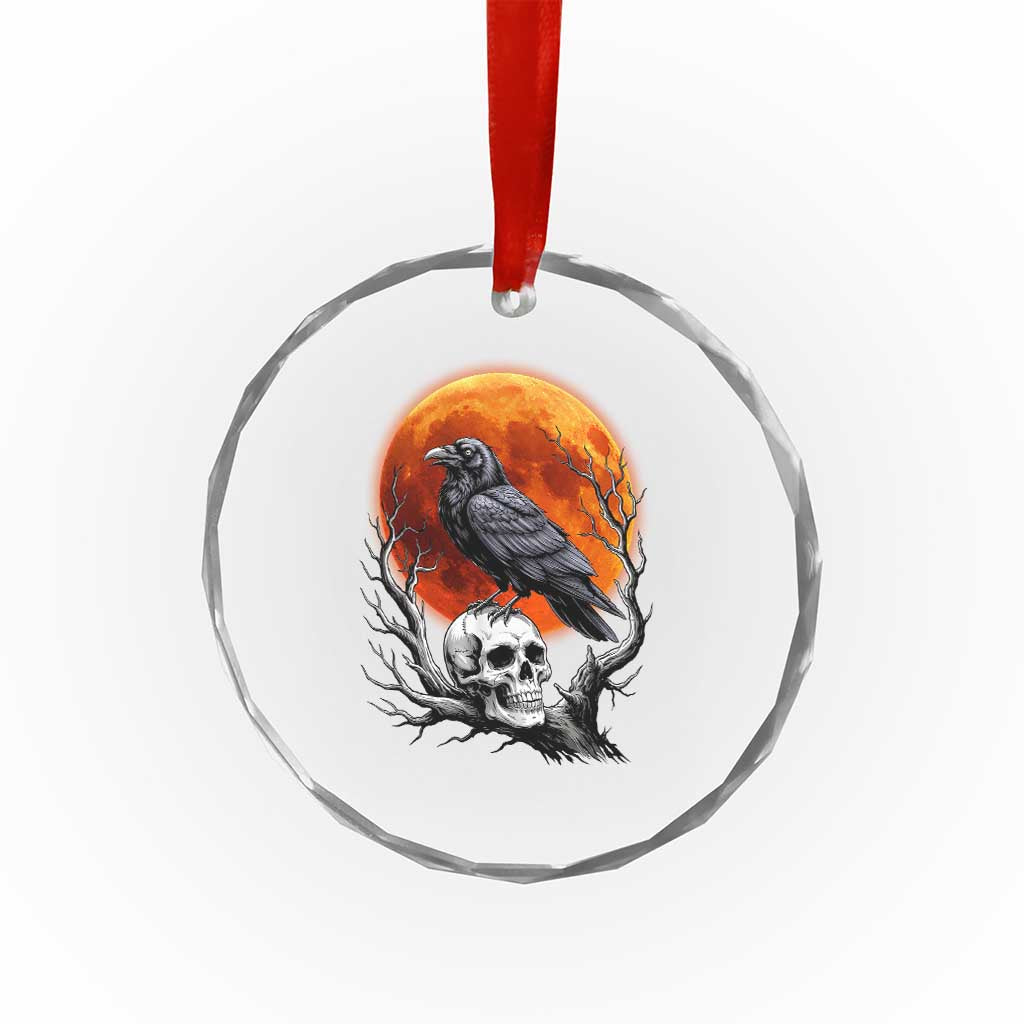 Gothic Raven on Skull Blood Moon Crystal Glass Ornament Spooky Halloween Macabre Dark Art Graphic TS02 Print Your Wear