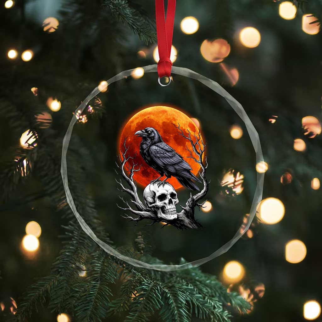 Gothic Raven on Skull Blood Moon Crystal Glass Ornament Spooky Halloween Macabre Dark Art Graphic TS02 Print Your Wear