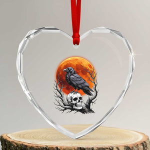 Gothic Raven on Skull Blood Moon Heart Crystal Glass Ornament Spooky Halloween Macabre Dark Art Graphic TS02 Transparent Glass 3'' Heart Print Your Wear