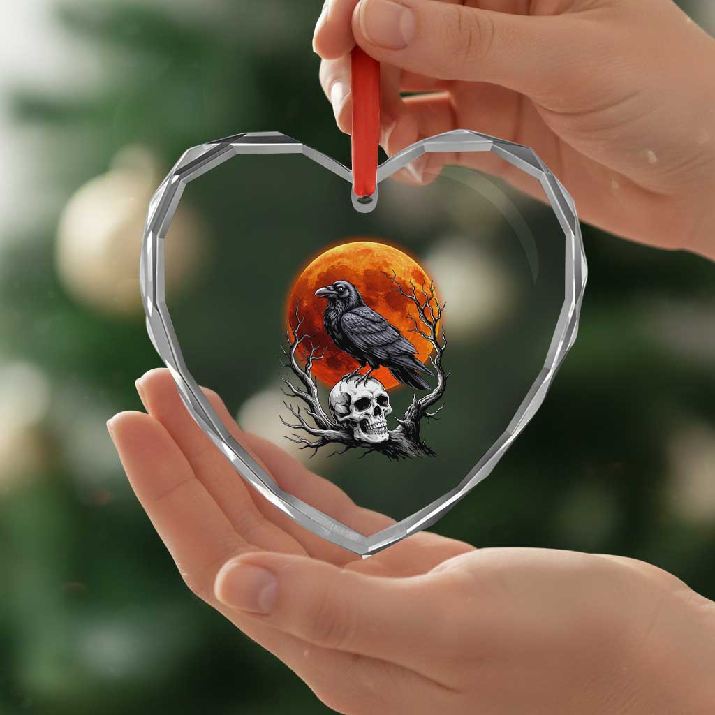 Gothic Raven on Skull Blood Moon Heart Crystal Glass Ornament Spooky Halloween Macabre Dark Art Graphic TS02 Print Your Wear