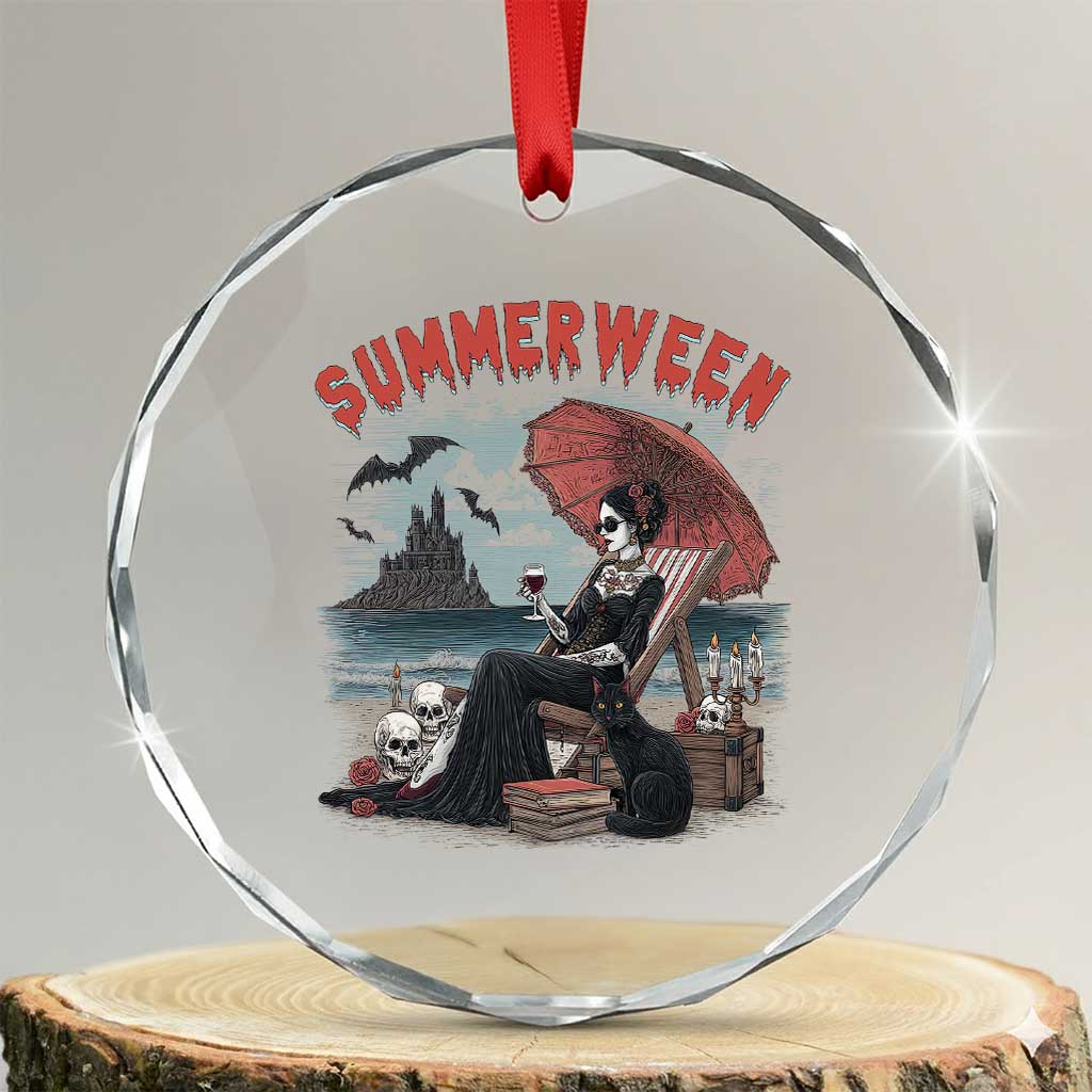 Gothic Summerween Crystal Glass Ornament Spooky Summer Halloween Horror Character TS02 Transparent Glass 3'' Circle Print Your Wear