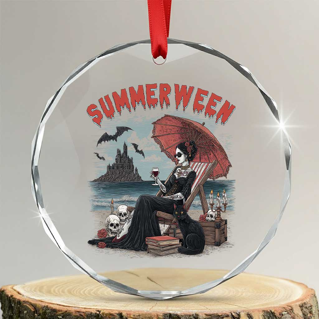 Gothic Summerween Crystal Glass Ornament Spooky Summer Halloween Horror Character TS02 Transparent Glass 3'' Circle Print Your Wear