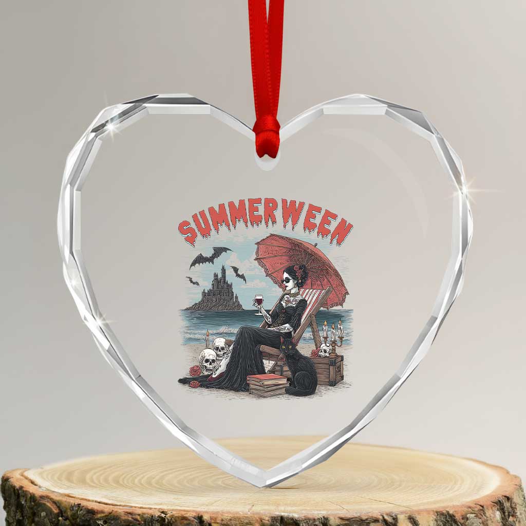 Gothic Summerween Heart Crystal Glass Ornament Spooky Summer Halloween Horror Character TS02 Transparent Glass 3'' Heart Print Your Wear