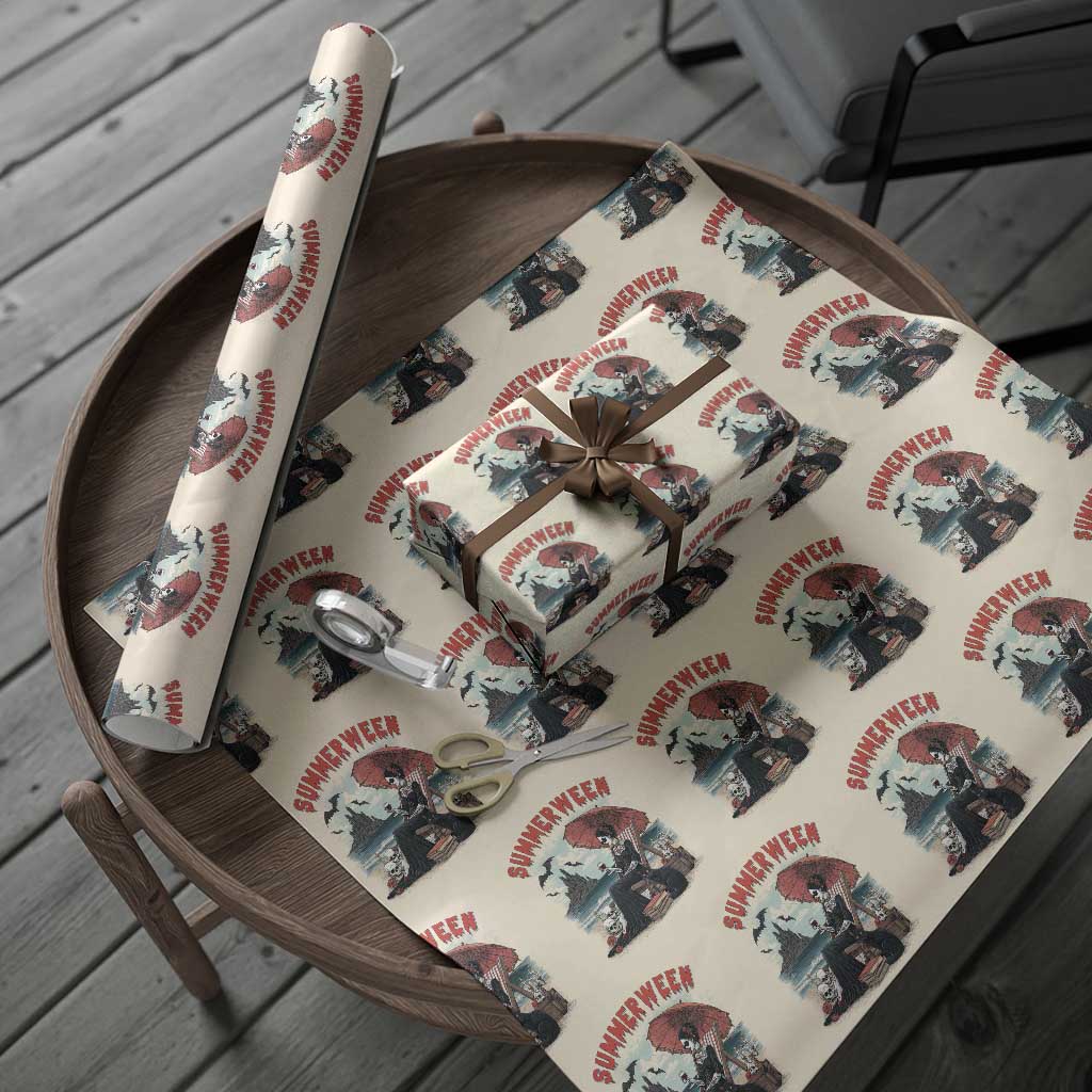Gothic Summerween Wrapping Paper Roll Spooky Summer Halloween Horror Character TS02 Beige Print Your Wear