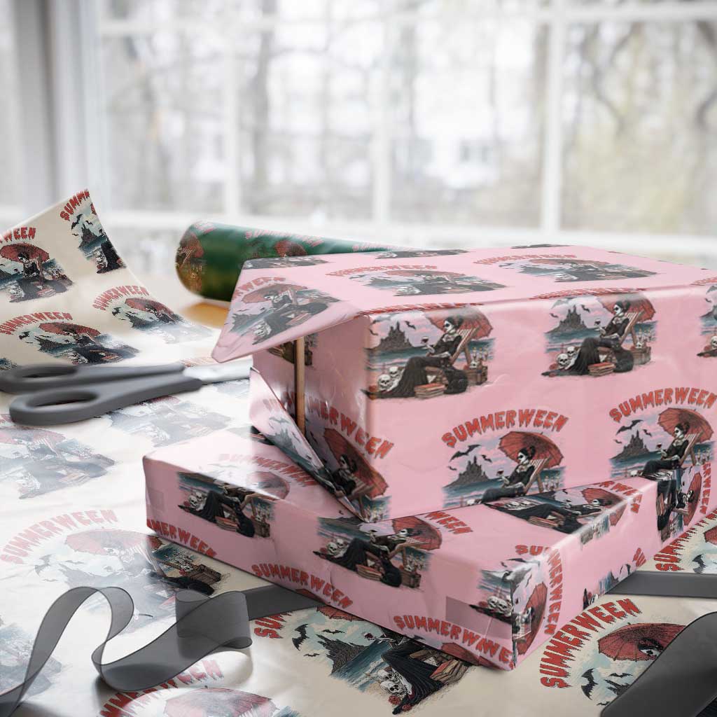 Gothic Summerween Wrapping Paper Roll Spooky Summer Halloween Horror Character TS02 Light Pink Print Your Wear