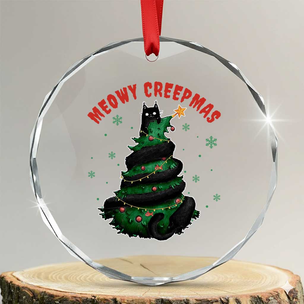 Gothic Xmas Crystal Glass Ornament Meowy Creepmas Cat Christmas Tree TS09 Transparent Glass 3'' Circle Print Your Wear