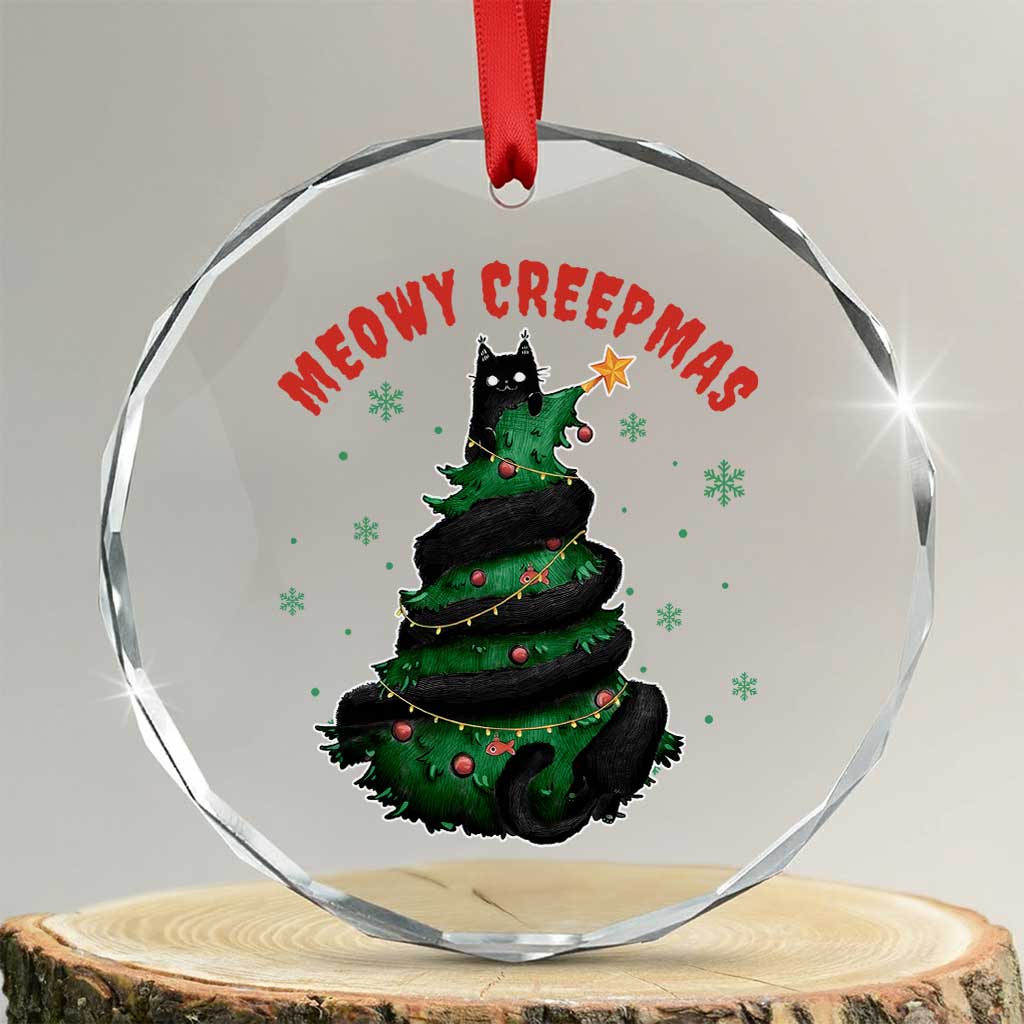 Gothic Xmas Crystal Glass Ornament Meowy Creepmas Cat Christmas Tree TS09 Transparent Glass 3'' Circle Print Your Wear