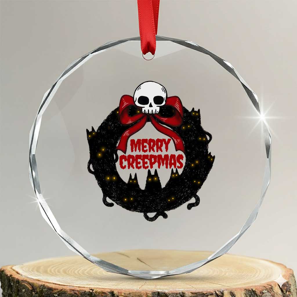 Gothic Xmas Crystal Glass Ornament Merry Creepmas Cat Wreath TS09 Transparent Glass 3'' Circle Print Your Wear