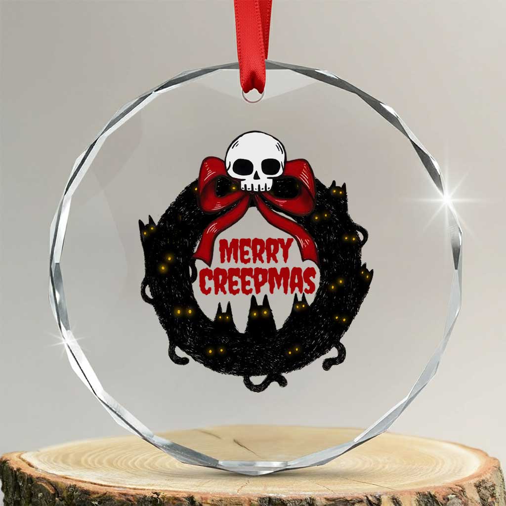 Gothic Xmas Crystal Glass Ornament Merry Creepmas Cat Wreath TS09 Transparent Glass 3'' Circle Print Your Wear