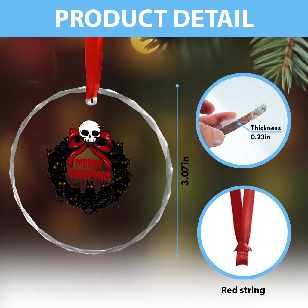 Gothic Xmas Crystal Glass Ornament Merry Creepmas Cat Wreath TS09 Print Your Wear
