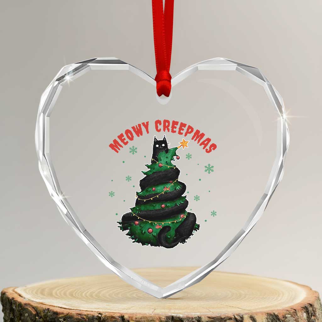Gothic Xmas Heart Crystal Glass Ornament Meowy Creepmas Cat Christmas Tree TS09 Transparent Glass 3'' Heart Print Your Wear