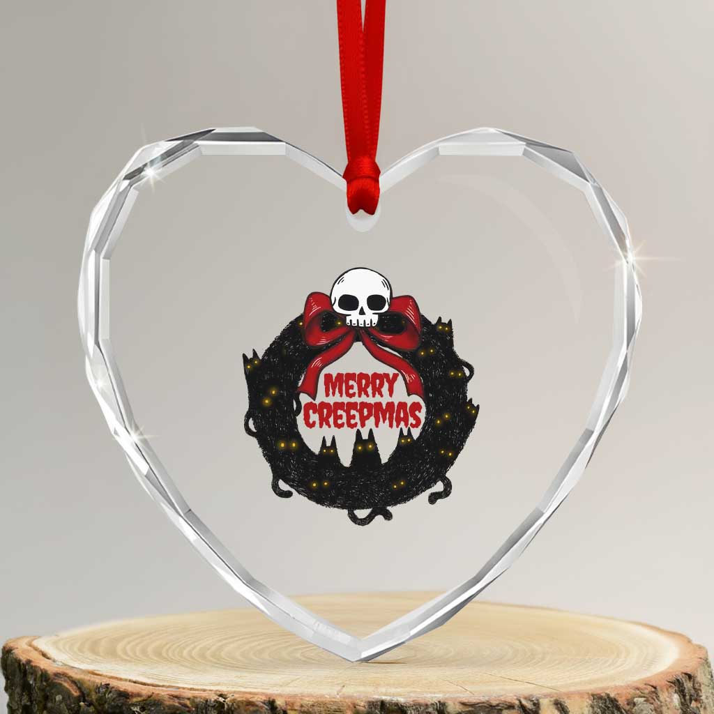 Gothic Xmas Heart Crystal Glass Ornament Merry Creepmas Cat Wreath TS09 Transparent Glass 3'' Heart Print Your Wear
