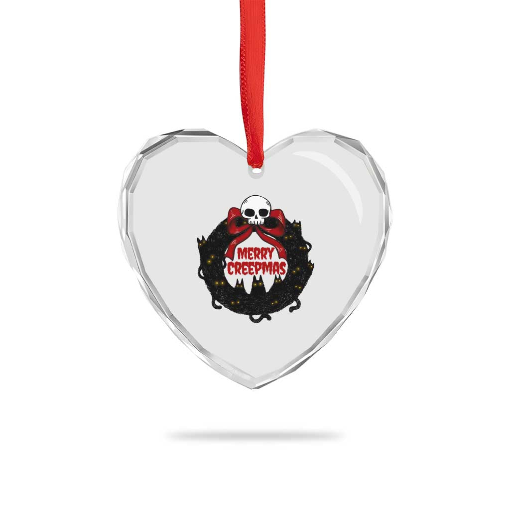 Gothic Xmas Heart Crystal Glass Ornament Merry Creepmas Cat Wreath TS09 Print Your Wear