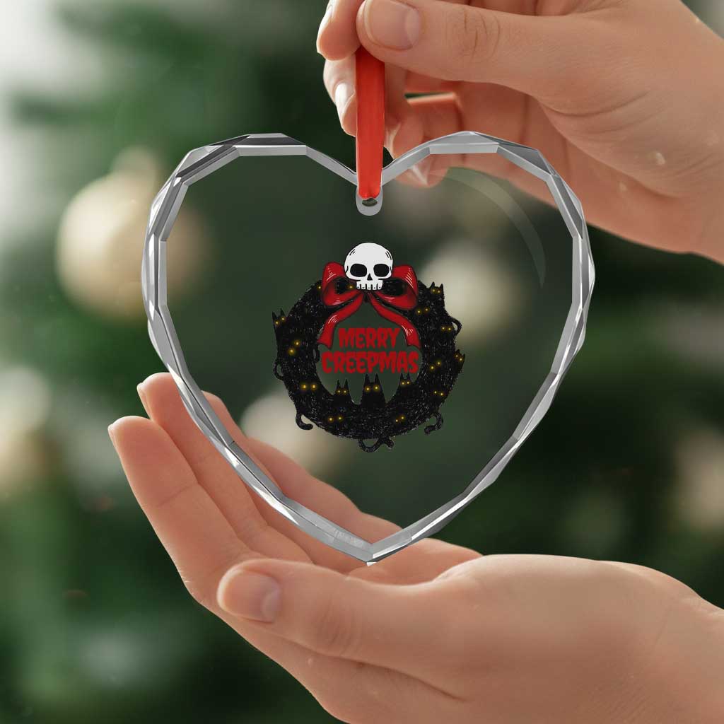 Gothic Xmas Heart Crystal Glass Ornament Merry Creepmas Cat Wreath TS09 Print Your Wear
