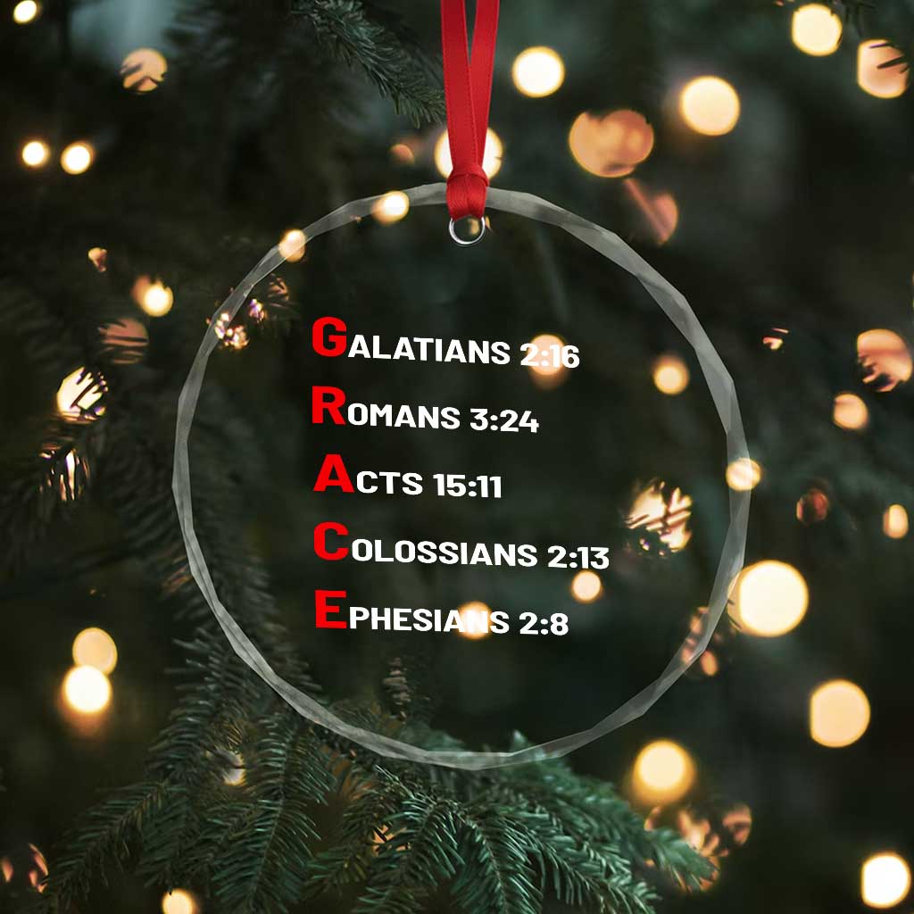 GRACE Christian Scripture Acronym Crystal Glass Ornament Bible Verses Galatians Romans Acts Colossians Ephesians Faith Message Gift TS02 Print Your Wear