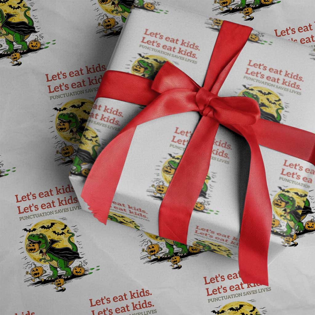 Grammar English Teacher Wrapping Paper Roll Funny Halloween Dinosaurs Pumpkin Punctuation Saves Lives TS10 White Print Your Wear