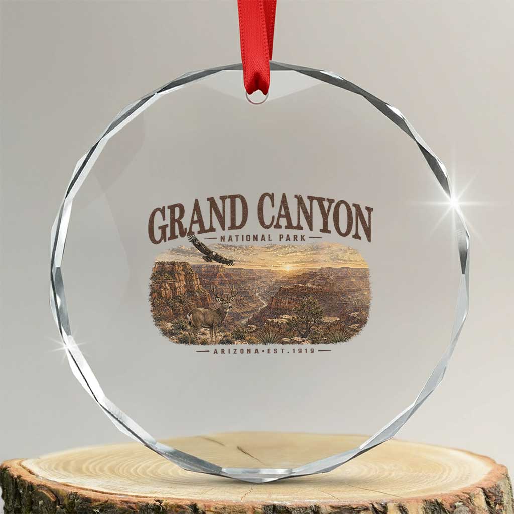 Grand Canyon National Park Arizona Established 1919 Crystal Glass Ornament Retro Deer Wildlife Nature Hiking Southwest Souvenir