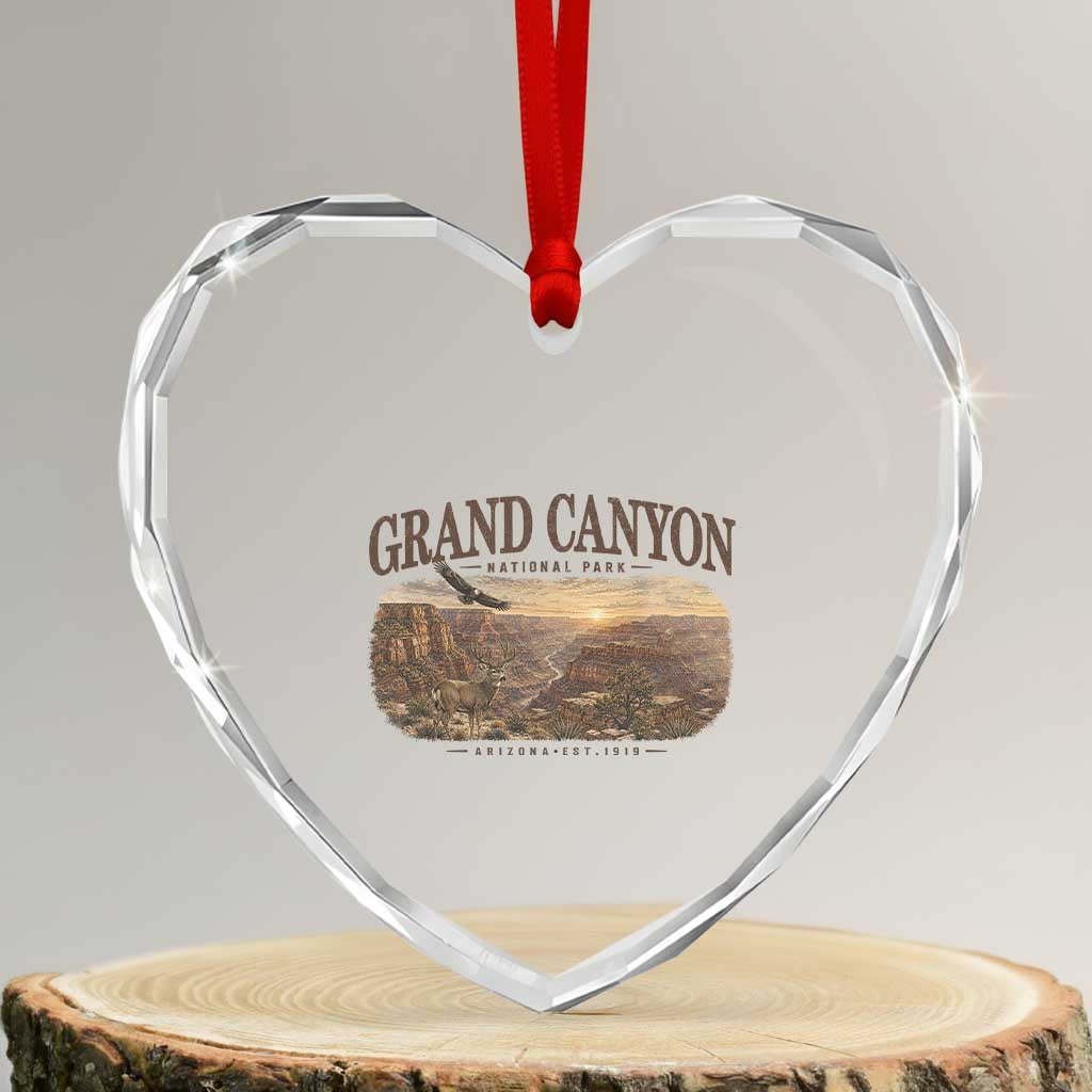 Grand Canyon National Park Arizona Established 1919 Heart Crystal Glass Ornament Retro Deer Wildlife Nature Hiking Southwest Souvenir TS14 Transparent Glass 3'' Heart Print Your Wear