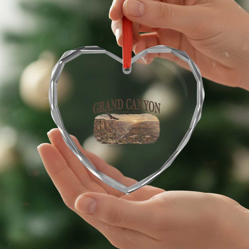 Grand Canyon National Park Arizona Established 1919 Heart Crystal Glass Ornament Retro Deer Wildlife Nature Hiking Southwest Souvenir