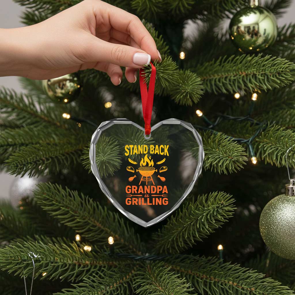 Grandpa Is Grilling Heart Crystal Glass Ornament Funny Fathers Day BBQ