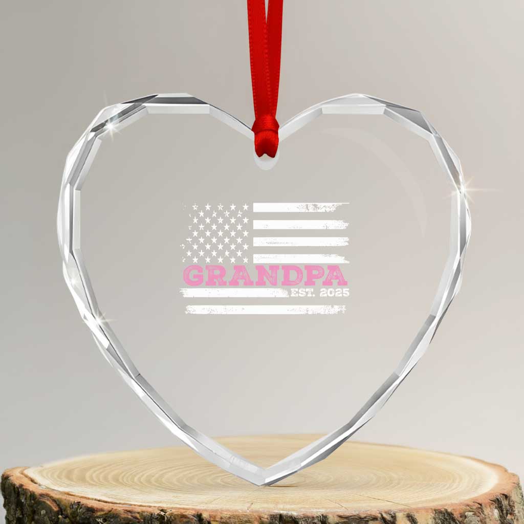 Grandpa Of Girl Est. 2025 Heart Crystal Glass Ornament Fathers Day USA Flag TS10 Transparent Glass 3'' Heart Print Your Wear