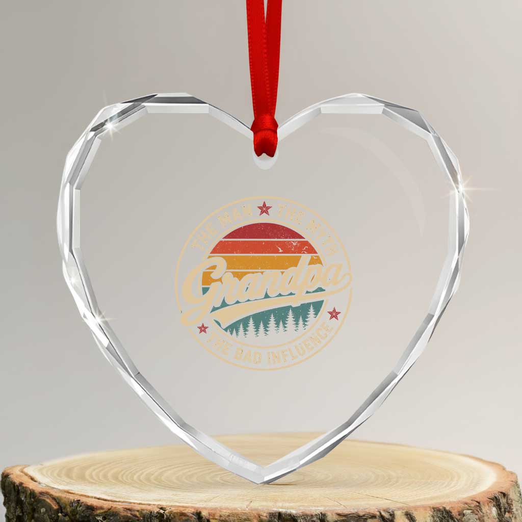 Grandpa The Man The Myth The Bad Influence Heart Crystal Glass Ornament Retro Forest Father's Day