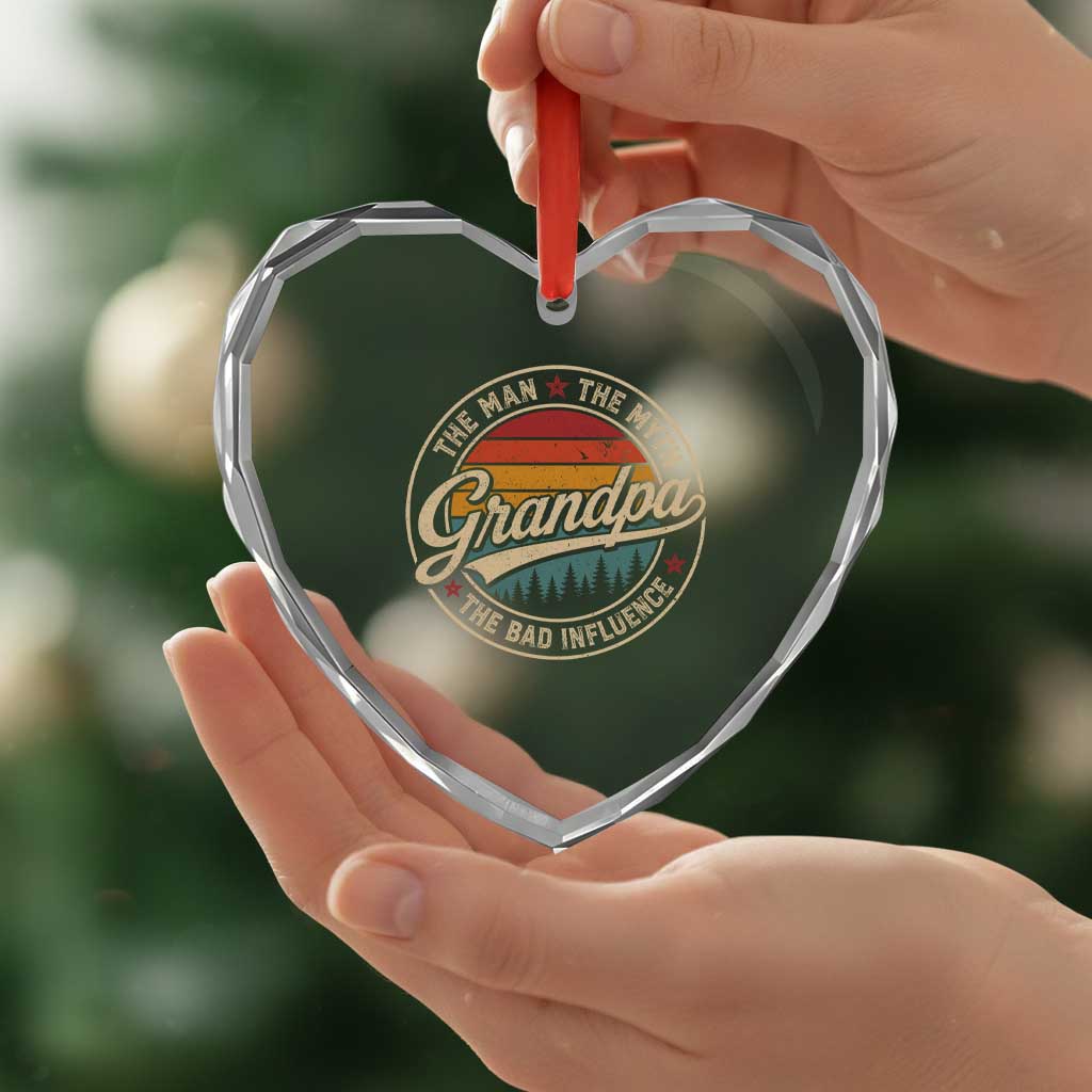 Grandpa The Man The Myth The Bad Influence Heart Crystal Glass Ornament Retro Forest Father's Day