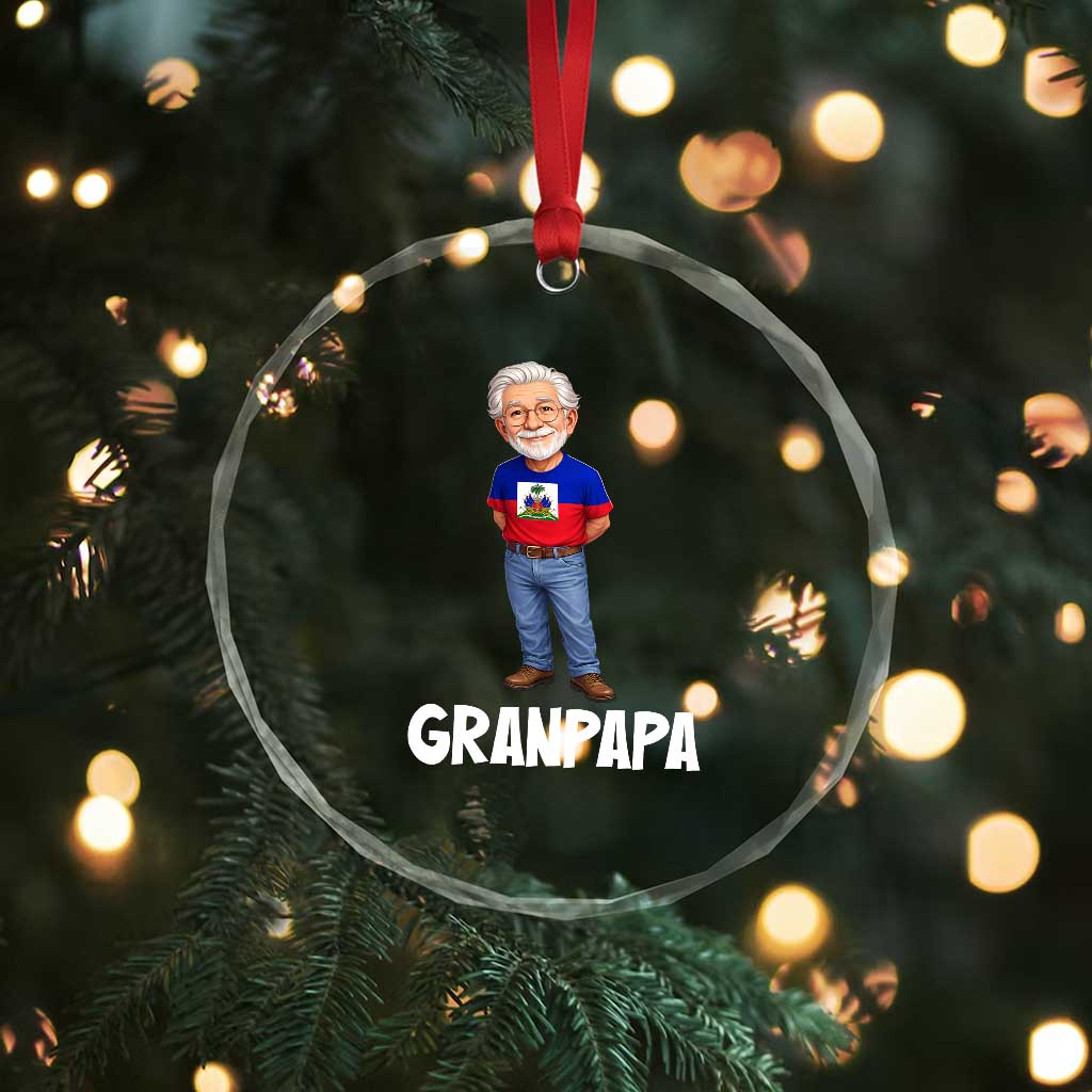 Granpapa Haitian Creole Grandpa Pride Crystal Glass Ornament Grandfather Hispanic Haiti Heritage Father's Day TS02 Print Your Wear