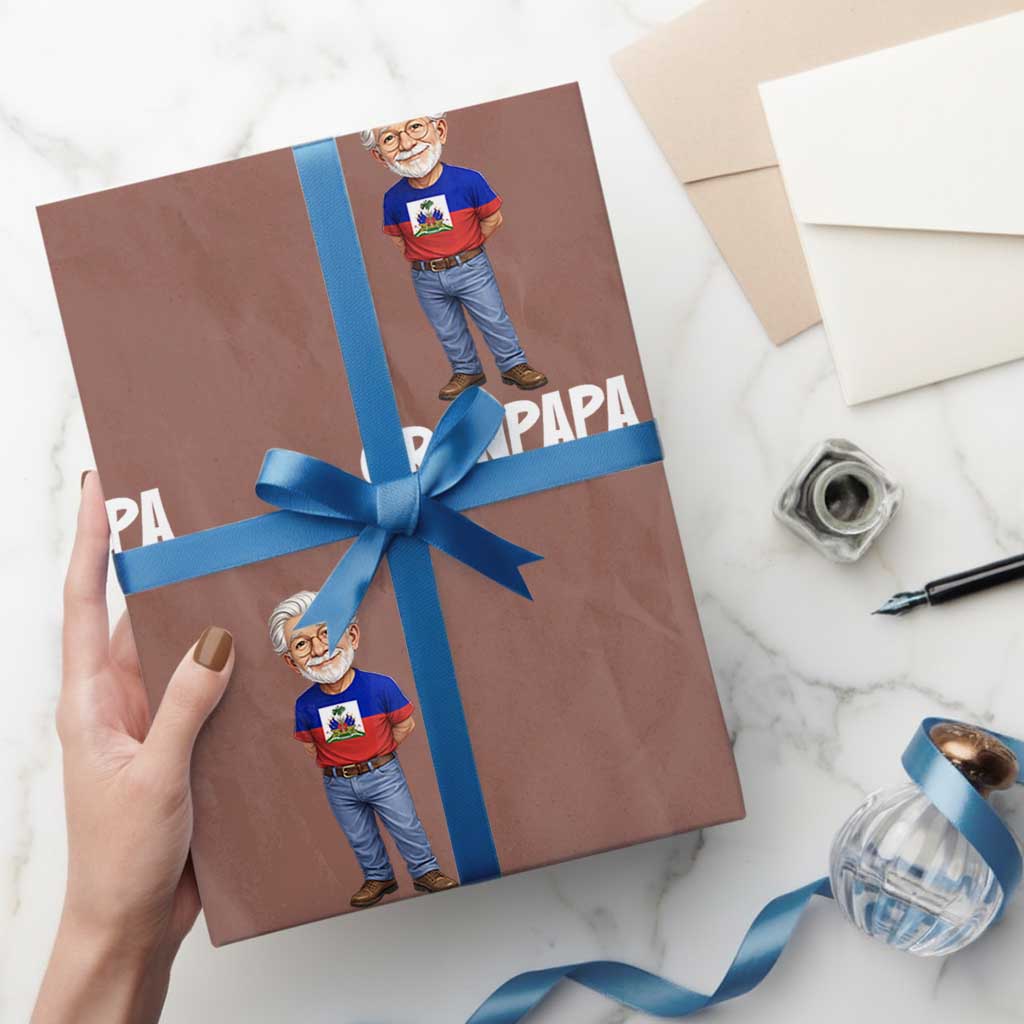 Granpapa Haitian Creole Grandpa Pride Wrapping Paper Roll Grandfather Hispanic Haiti Heritage Father's Day TS02 Mocha Print Your Wear