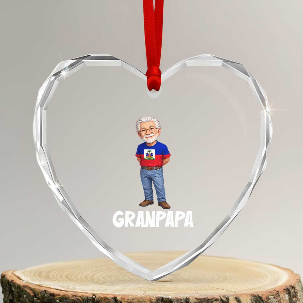 Granpapa Haitian Creole Grandpa Pride Heart Crystal Glass Ornament Grandfather Hispanic Haiti Heritage Father's Day TS02 Transparent Glass 3'' Heart Print Your Wear