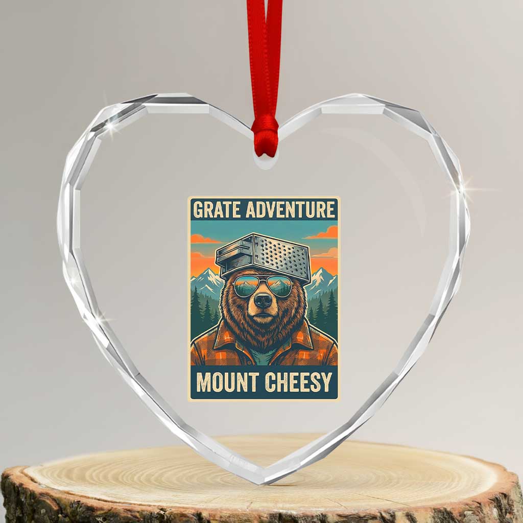 Grate Adventure at Mount Cheesy Vintage Hiking Bear Heart Crystal Glass Ornament Cheese Grate Pun Parody for Foorball Fans TS02 Transparent Glass 3'' Heart Print Your Wear