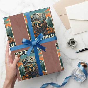 Grate Adventure at Mount Cheesy Vintage Hiking Bear Wrapping Paper Roll Cheese Grate Pun Parody for Foorball Fans TS02 Mocha Print Your Wear