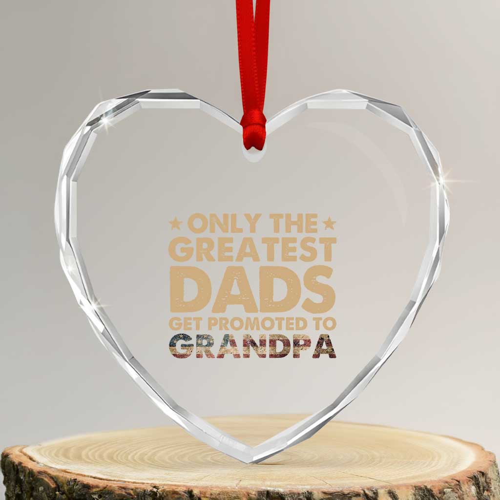 Greatest Dads Get Promoted To Grandpa Heart Crystal Glass Ornament Retro American Flag Fathers Day New Grandpa Gift