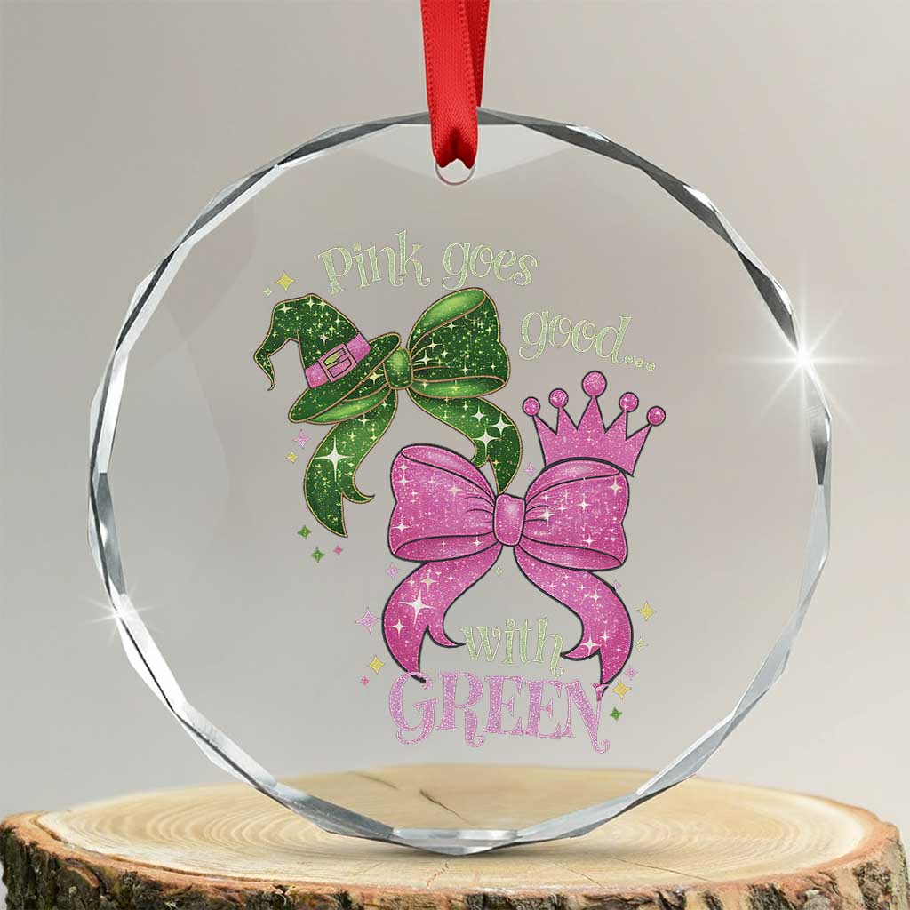 Green and Pink Coquette Bow Crystal Glass Ornament Pink Goes Good With Green TS02 Transparent Glass 3'' Circle Print Your Wear