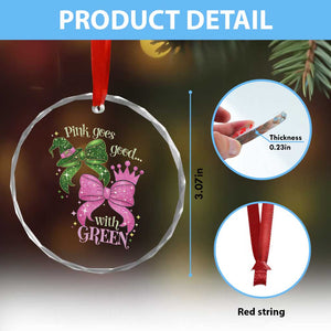 Green and Pink Coquette Bow Crystal Glass Ornament Pink Goes Good With Green TS02 Print Your Wear