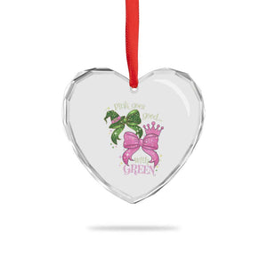 Green and Pink Coquette Bow Heart Crystal Glass Ornament Pink Goes Good With Green TS02 Print Your Wear