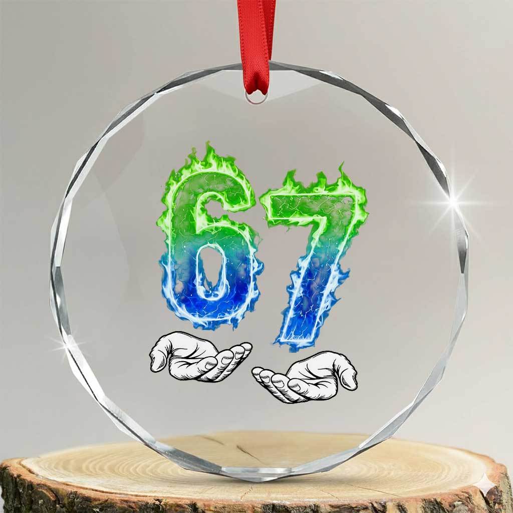 Green Fire Flame Six Seven Crystal Glass Ornament Trendy Meme Gift TS12 Transparent Glass 3'' Circle Print Your Wear